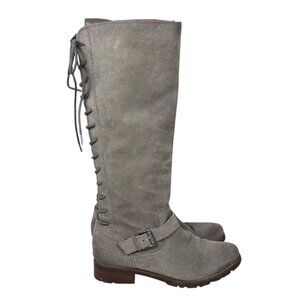 Sofft Selden Lace Up Riding Boots SZ 7 Gray Suede Western Renaissance Pirate